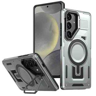 For Samsung Galaxy S24+ 5G Shield Hollow Frame Holder MagSafe Phone Case(Grey)