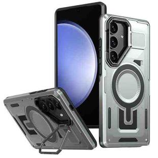 For Samsung Galaxy S23 FE 5G Shield Hollow Frame Holder MagSafe Phone Case(Grey)
