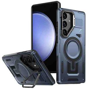For Samsung Galaxy S23 FE 5G Shield Hollow Frame Holder MagSafe Phone Case(Navy Blue)