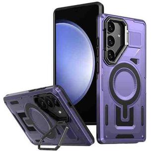 For Samsung Galaxy S23 FE 5G Shield Hollow Frame Holder MagSafe Phone Case(Purple)