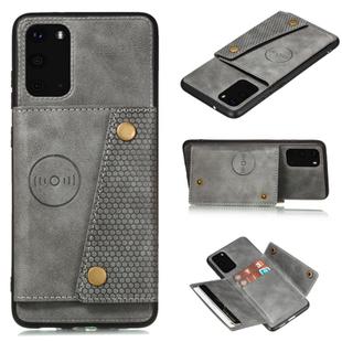 For Samsung Galaxy Note 20 Double Buckle PU + TPU Shockproof Magnetic Protective Case with Card Slot & Holder(Grey)