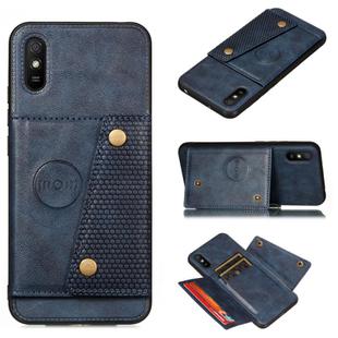 For Xiaomi Redmi 9A Double Buckle PU + TPU Shockproof Magnetic Protective Case with Card Slot & Holder(Blue)