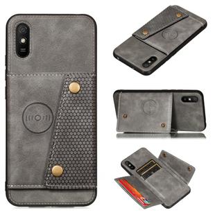 For Xiaomi Redmi 9A Double Buckle PU + TPU Shockproof Magnetic Protective Case with Card Slot & Holder(Grey)