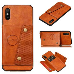 For Xiaomi Redmi 9A Double Buckle PU + TPU Shockproof Magnetic Protective Case with Card Slot & Holder(Brown)