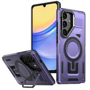 For Samsung Galaxy A15 Shield Hollow Frame Holder MagSafe Phone Case(Purple)
