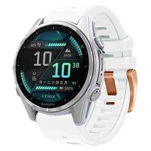 For Garmin Fenix 8 AMOLED 43mm Rose Gold Steel Buckle Quick Release Silicone Watch Band(White)