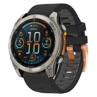 For Garmin Fenix 8 AMOLED 43mm Rose Gold Steel Buckle Quick Release Silicone Watch Band(Black Gray)