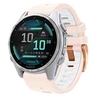 For Garmin Fenix 8 AMOLED 43mm Rose Gold Steel Buckle Quick Release Silicone Watch Band(Khaki White)