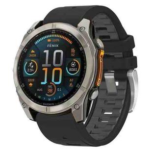 For Garmin Fenix 8 AMOLED 43mm Silver Steel Buckle Quick Release Silicone Watch Band(Black Gray)