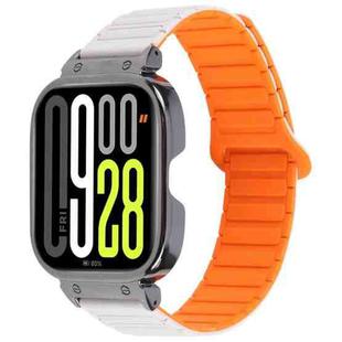 For Redmi Watch 5 / Watch 4 Metal Black Frame Integrated I-shaped Magnetic Silicone Watch Band(White Orange)