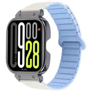 For Redmi Watch 5 / Watch 4 Metal Black Frame Integrated I-shaped Magnetic Silicone Watch Band(White Blue)