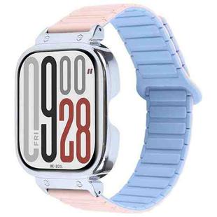 For Redmi Watch 5 / Watch 4 Metal Silver Frame Integrated I-shaped Magnetic Silicone Watch Band(Pink Blue)