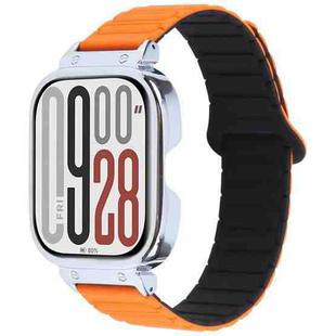 For Redmi Watch 5 / Watch 4 Metal Silver Frame Integrated I-shaped Magnetic Silicone Watch Band(Orange Black)