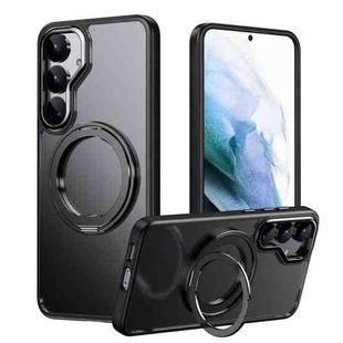 For Samsung Galaxy S25 5G Frosted 360 Degree MagSafe Magnetic Holder Phone Case(Black)