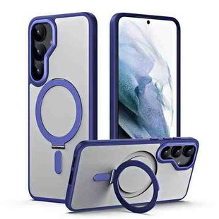 For Samsung Galaxy S25 5G MagSafe Airbag Shockproof Frosted Phone Case with Fold Holder(Blue)