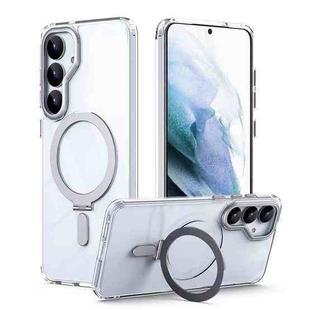 For Samsung Galaxy S25 5G MagSafe Airbag Shockproof Frosted Phone Case with Fold Holder(Silver)