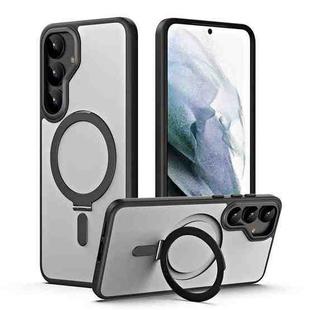 For Samsung Galaxy S25+ 5G MagSafe Airbag Shockproof Frosted Phone Case with Fold Holder(Black)