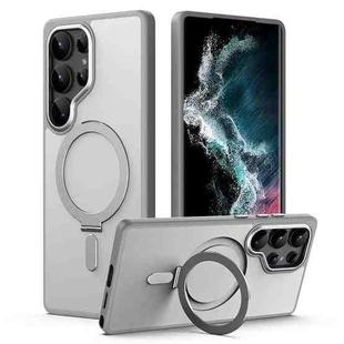 For Samsung Galaxy S25 Ultra 5G MagSafe Airbag Shockproof Frosted Phone Case with Fold Holder(Grey)