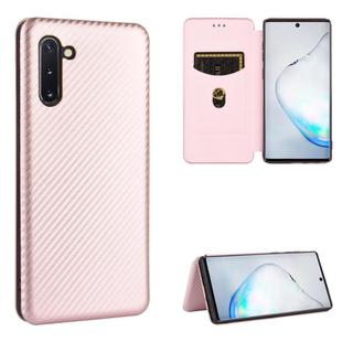 For Samsung Galaxy Note10 Carbon Fiber Texture Horizontal Flip TPU + PC + PU Leather Case with Card Slot(Pink)