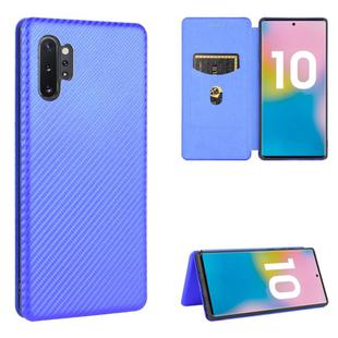 For Samsung Galaxy Note10 Plus Carbon Fiber Texture Horizontal Flip TPU + PC + PU Leather Case with Card Slot(Blue)