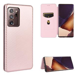 For Samsung Galaxy Note20 Ultra Carbon Fiber Texture Horizontal Flip TPU + PC + PU Leather Case with Card Slot(Pink)