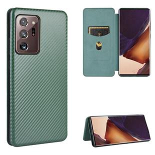 For Samsung Galaxy Note20 Ultra Carbon Fiber Texture Horizontal Flip TPU + PC + PU Leather Case with Card Slot(Green)