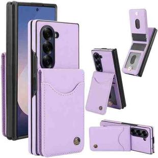 For Samsung Galaxy Z Fold5 AwQuer RFID Vertical Flip Card Bag Holder Leather Phone Case(Light Purple)