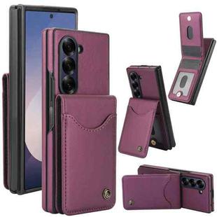 For Samsung Galaxy Z Fold6 AwQuer RFID Vertical Flip Card Bag Holder Leather Phone Case(Dark Purple)