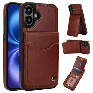 For iPhone 16 Plus AwQuer Vertical Flip Card Bag Holder Leather Phone Case(Brown)