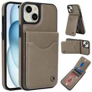 For iPhone 15 Plus AwQuer Vertical Flip Card Bag Holder Leather Phone Case(Grey)