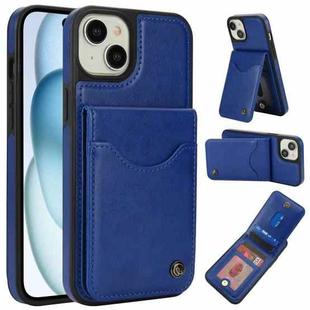 For iPhone 15 Plus AwQuer Vertical Flip Card Bag Holder Leather Phone Case(Blue)