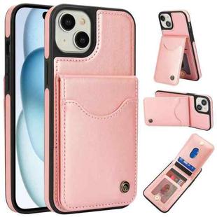 For iPhone 15 Plus AwQuer Vertical Flip Card Bag Holder Leather Phone Case(Rose Gold)