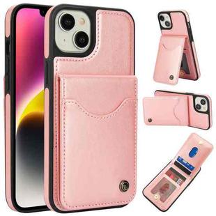 For iPhone 14 Plus AwQuer Vertical Flip Card Bag Holder Leather Phone Case(Rose Gold)