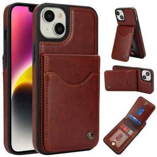 For iPhone 14 Plus AwQuer Vertical Flip Card Bag Holder Leather Phone Case(Brown)