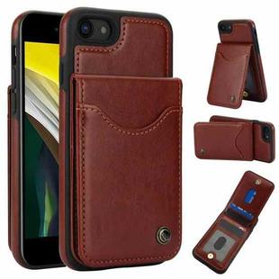 For iPhone 7 / 8 / SE 2022 AwQuer Vertical Flip Card Bag Holder Leather Phone Case(Brown)