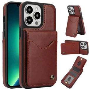 For iPhone 13 Pro Max AwQuer Vertical Flip Card Bag Holder Leather Phone Case(Brown)