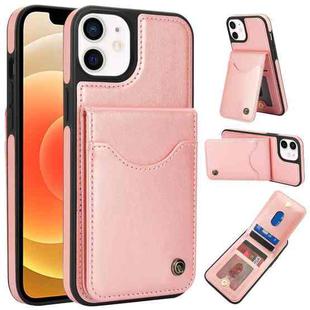 For iPhone 12 / 12 Pro AwQuer Vertical Flip Card Bag Holder Leather Phone Case(Rose Gold)