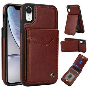 For iPhone XR AwQuer Vertical Flip Card Bag Holder Leather Phone Case(Brown)