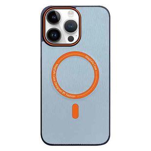 For iPhone 16 Pro Max Contrast Color Imitation Wood Texture MagSafe Phone Case(Sky Blue)