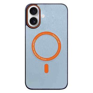 For iPhone 16 Contrast Color Imitation Wood Texture MagSafe Phone Case(Sky Blue)