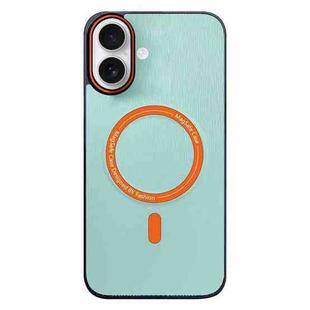 For iPhone 16 Contrast Color Imitation Wood Texture MagSafe Phone Case(Light Cyan)