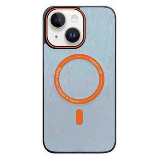 For iPhone 15 Contrast Color Imitation Wood Texture MagSafe Phone Case(Sky Blue)