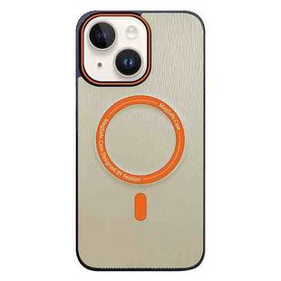 For iPhone 15 Contrast Color Imitation Wood Texture MagSafe Phone Case(Khaki)