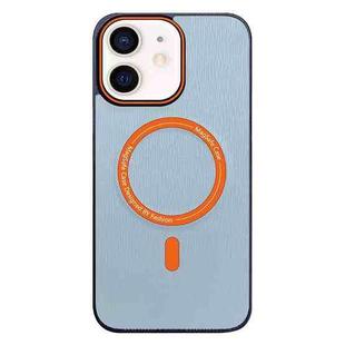 For iPhone 12 Contrast Color Imitation Wood Texture MagSafe Phone Case(Sky Blue)