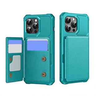 For iPhone 14 Pro Horizontal Flip Card Bag Holder Leather Phone Case(Cyan Green)