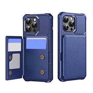 For iPhone 15 Pro Horizontal Flip Card Bag Holder Leather Phone Case(Dark Blue)