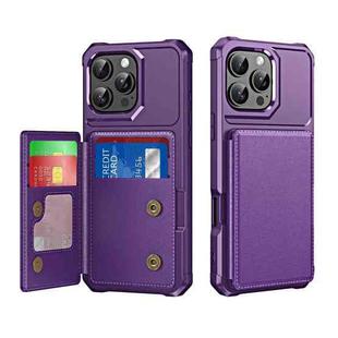 For iPhone 16 Pro Horizontal Flip Card Bag Holder Leather Phone Case(Purple)