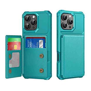 For iPhone 16 Pro Horizontal Flip Card Bag Holder Leather Phone Case(Cyan Green)