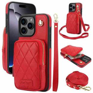 For iPhone 16 Pro Max AwQuer Crossbody Zipper Wallet Bag Litchi Leather Phone Case(Red)