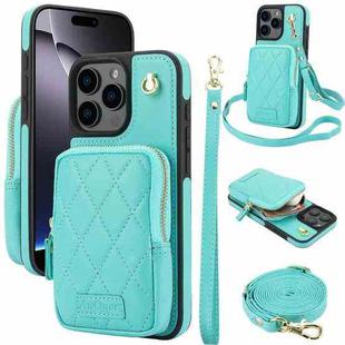 For iPhone 16 Pro Max AwQuer Crossbody Zipper Wallet Bag Litchi Leather Phone Case(Mint Green)